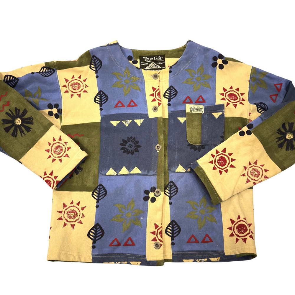 True Grit Alaska Original Patchwork Sun Floral Cardigan Button Up Jacket Medium